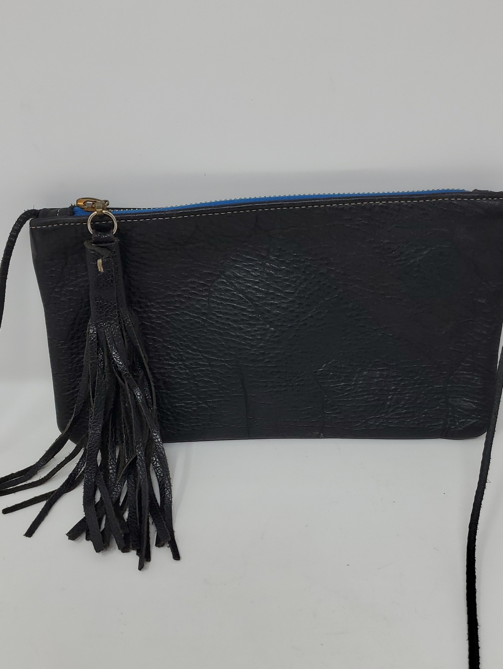 Black Leather Tassel Crossbody Clutch